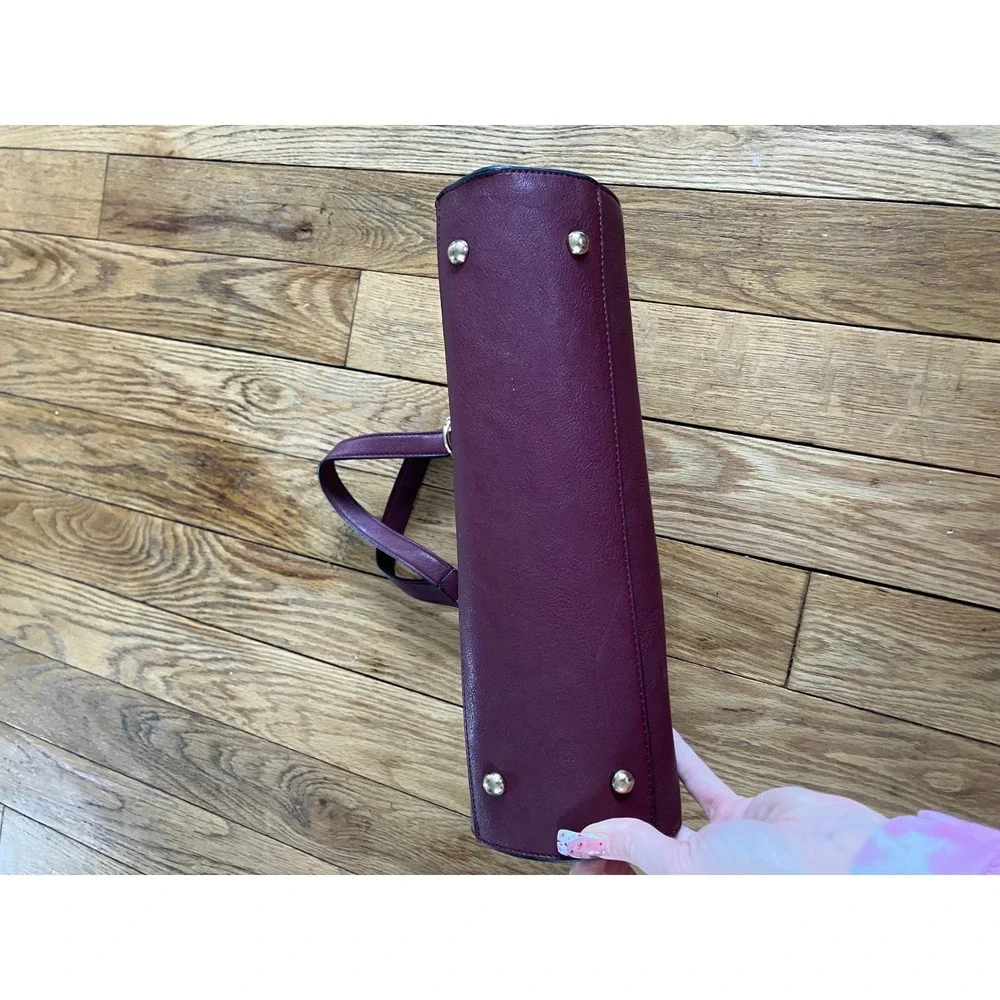 Elegant‎ Burgundy Top Handle Satchel Bag with Shoulder Strap Gold Hardware
